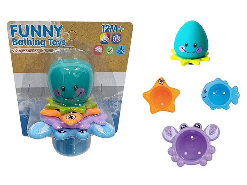 Stacked Cup Vinyl Octopus Baby Bathing Toys 4pcs