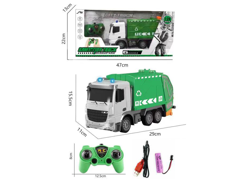 2.4G 1:24 6CH R/C Environmental Sanitation Garbage Truck With Light
