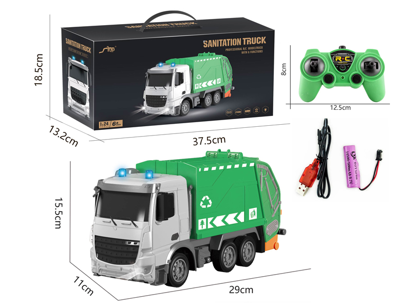 2.4G 1:24 6CH R/C Environmental Sanitation Garbage Truck With Light