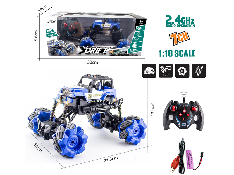 1:18  4WD R/C Stunt Climbing Jeep Police Car With Light