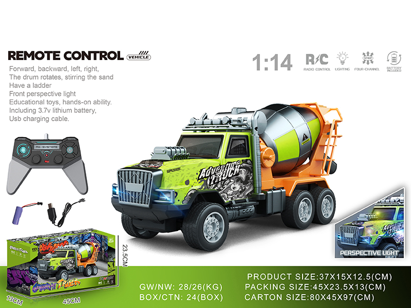 1:14 4-Channel Remote Control PVC Concrete Mixer Engineering Graffiti Truck With Lights(Included Batteries)