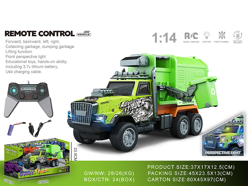 1:14 4-Channel Remote Control PVC Rubbish Car Engineering Graffiti Truck With Lights(Included Batteries)
