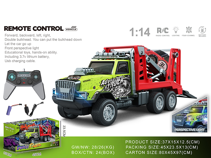 1:14 4-Channel Remote Control PVC Graffiti Transport Truck With Lights(Included Batteries)