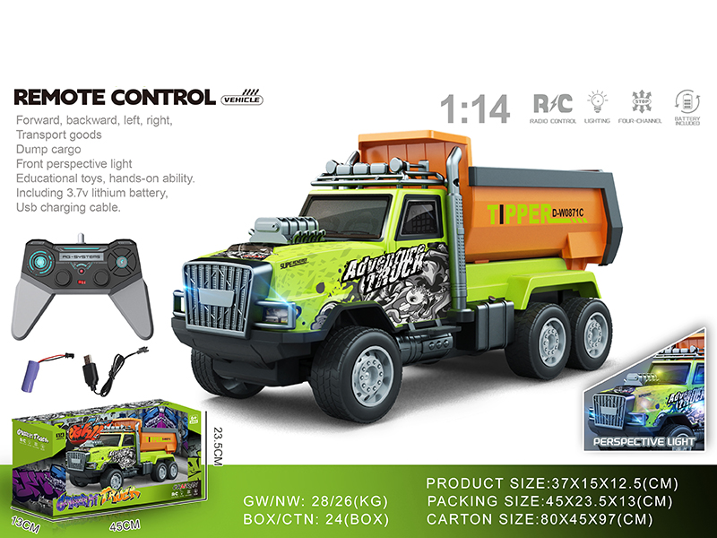 1:14 4-Channel Remote Control PVC Graffiti Dump Truck With Lights(Included Batteries)