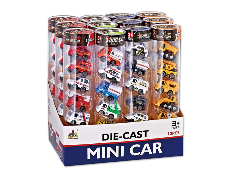 6pcs Alloy Mini Cars 12 PVC Cylinder