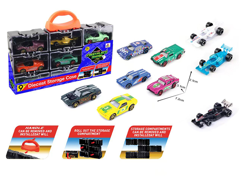 9pcs Slide Alloy Cars Storage Box
