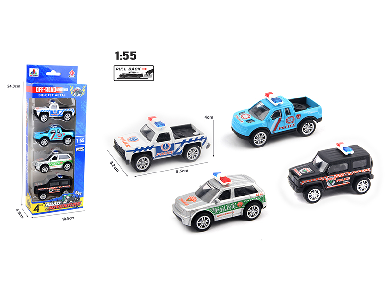 Pull Back Alloy Police Cars 4pcs