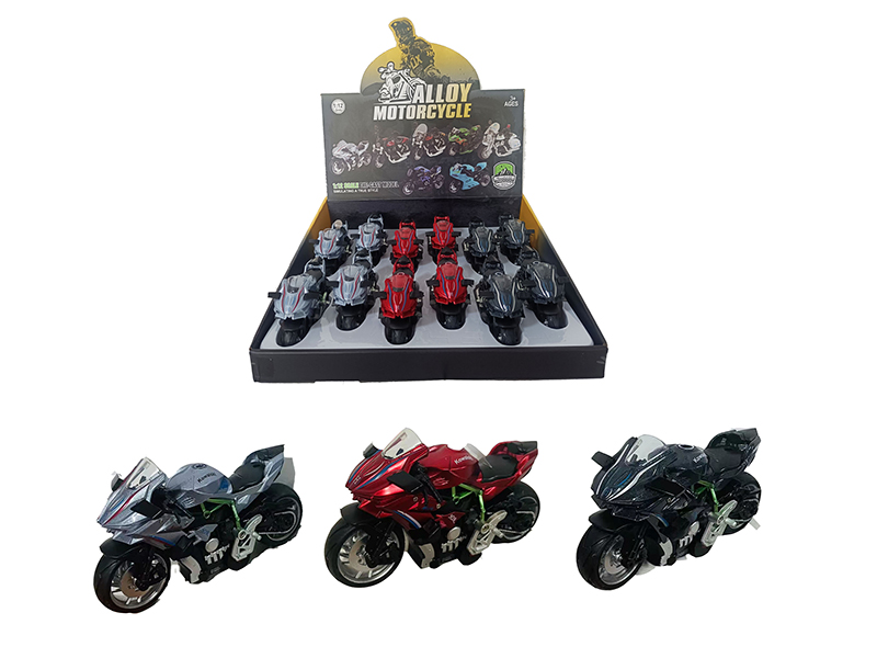 Pull Back Alloy Kawasaki H2R Motorcycle With Music 12pcs