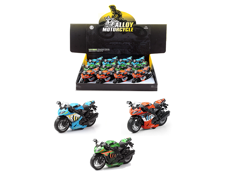 Pull Back Alloy Kawasaki Motorcycle With Music 12pcs