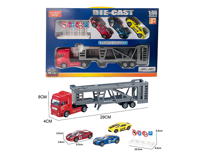 Alloy Transport Truck With Three Pull-Back Cars