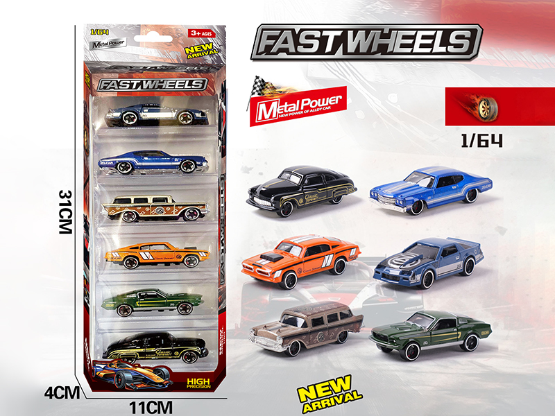 1:64 Slide Alloy Cars 6pcs