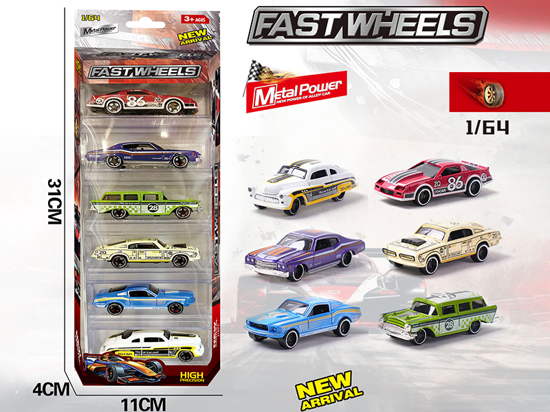 1:64 Slide Alloy Cars 6pcs