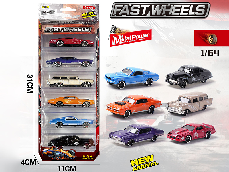 1:64 Slide Alloy Cars 6pcs