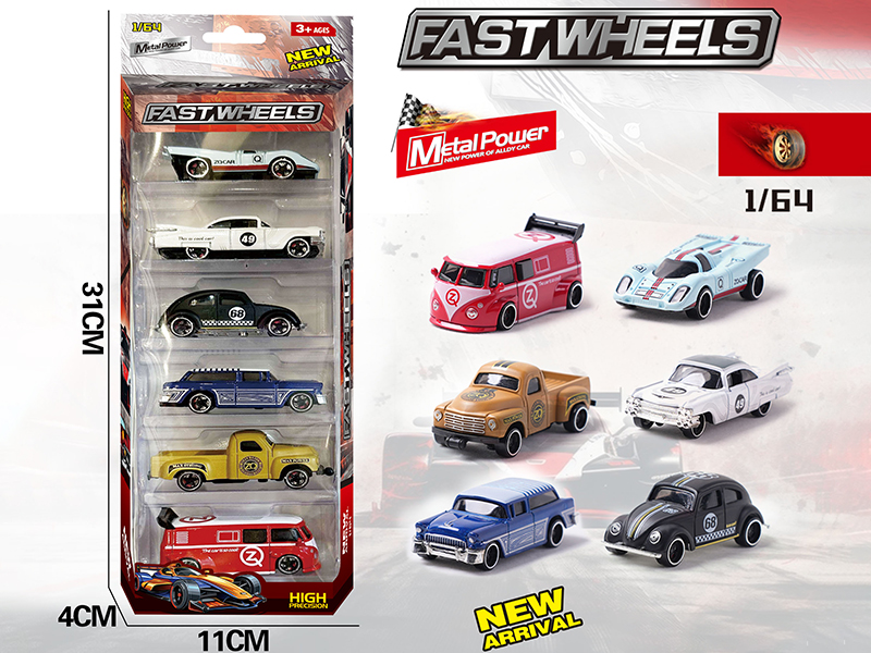 1:64 Slide Alloy Cars 6pcs