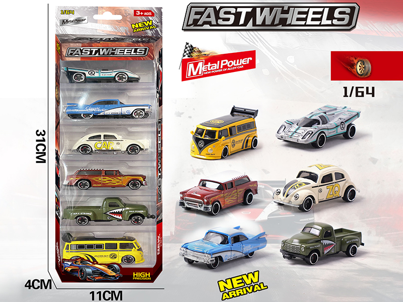 1:64 Slide Alloy Cars 6pcs