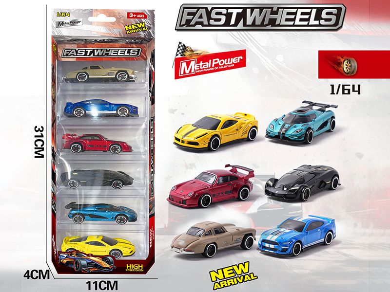 1:64 Slide Alloy Cars 6pcs
