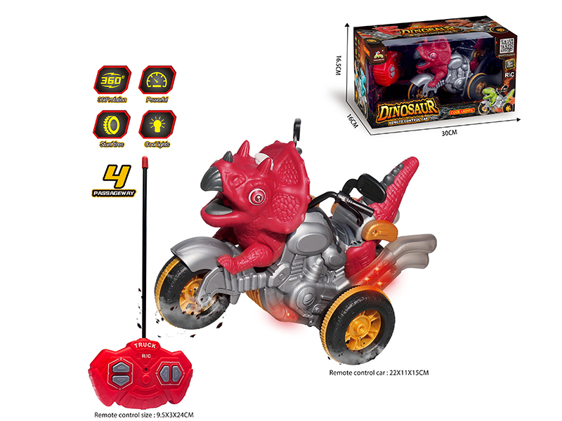 IR Remote Control Dinosaur Motorcycle - Red Triceratops