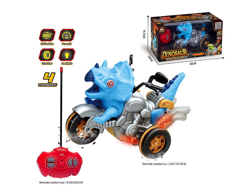 IR Remote Control Dinosaur Motorcycle - Blue Triceratops
