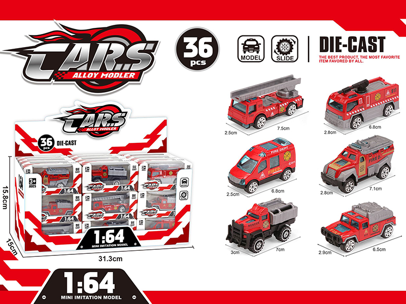 Alloy Slide Fire Engines 36pcs