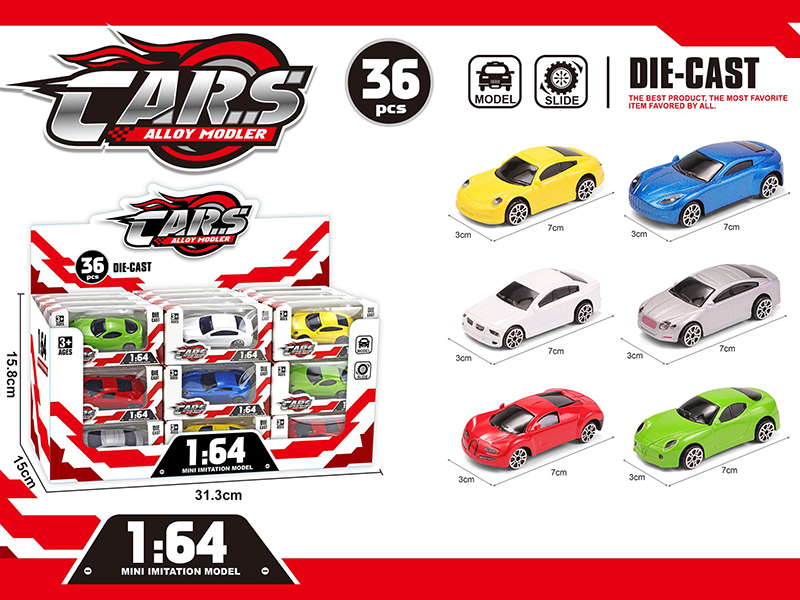 Alloy Slide Sports Cars 36pcs