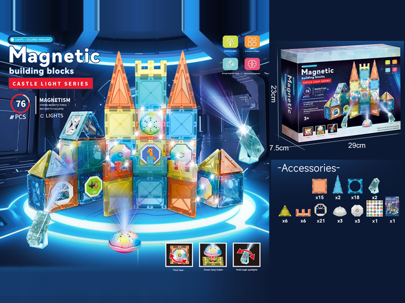 76PCS Castle Lighting Magnetic Tile Building Block