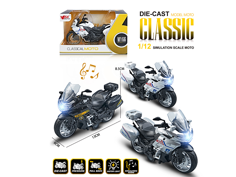 1:12 Alloy Pull Back Benelli Police Motorcycle With Lights And Music