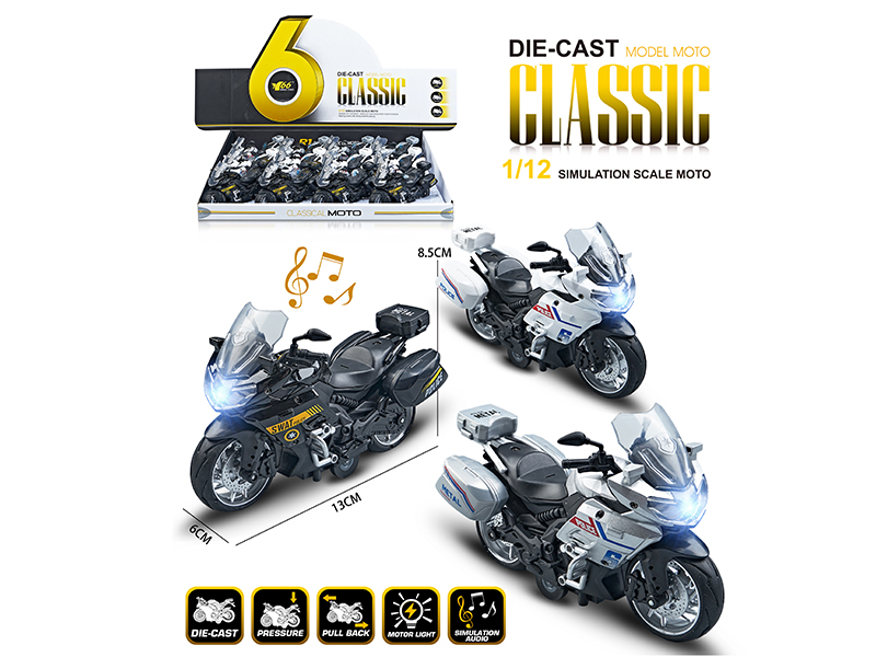 1:12 Alloy Pull Back Benelli Police Motorcycle With Lights And Music 12pcs