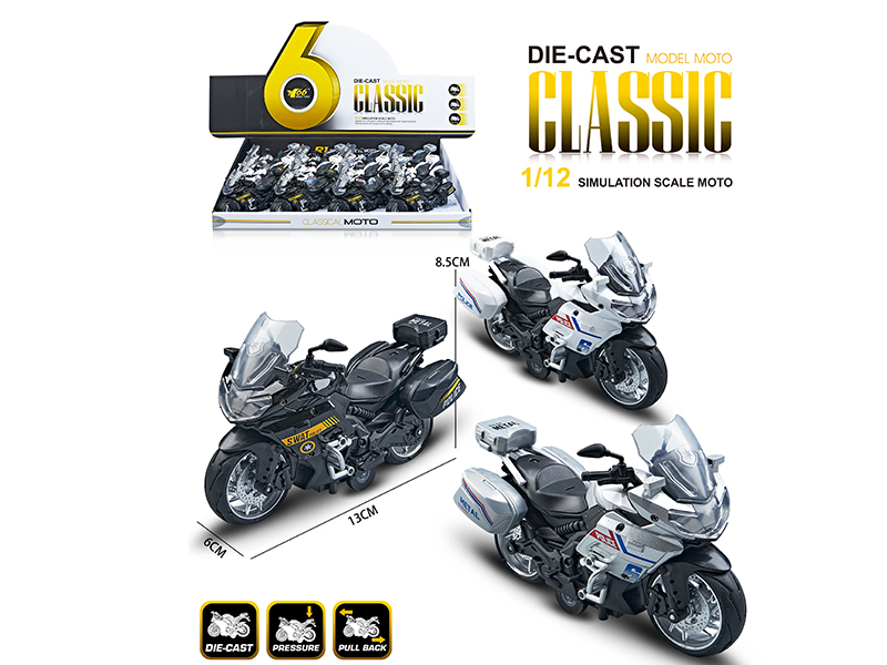 1:12 Alloy Pull Back Benelli Police Motorcycle 12pcs