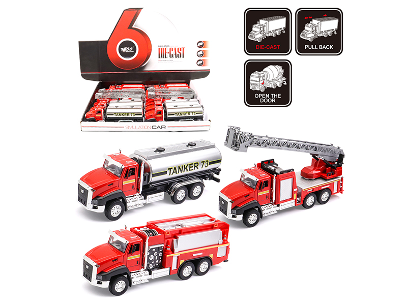 1:50 Alloy Pull Back Fire Engine(Open Two Doors)12pcs