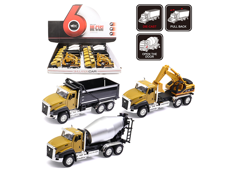 1:50 Alloy Pull Back Engineering Truck(Open Two Doors)12pcs