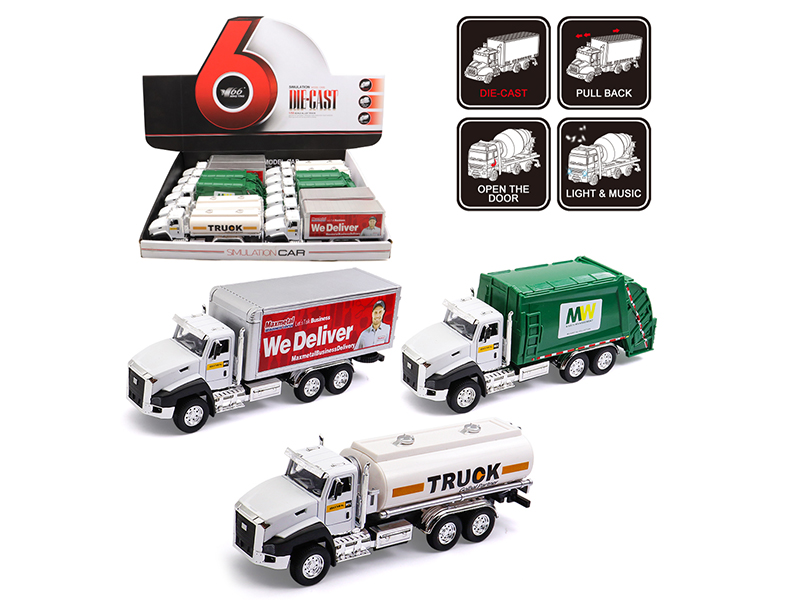 1:50 Alloy Pull Back Transport Truck With Lights And Music(Open Two Doors)12pcs