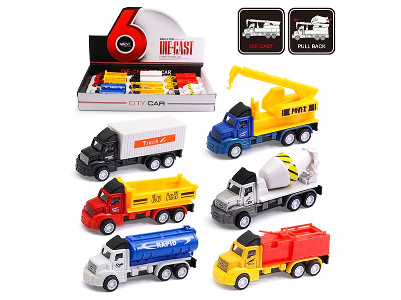 Alloy Pull Back Engineering Truck 12PCS