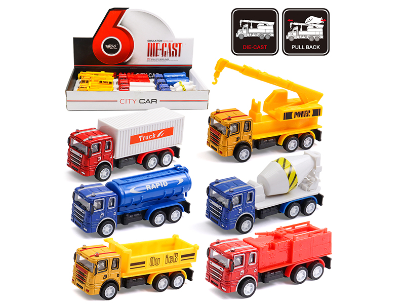 Alloy Pull Back Engineering Truck 12PCS