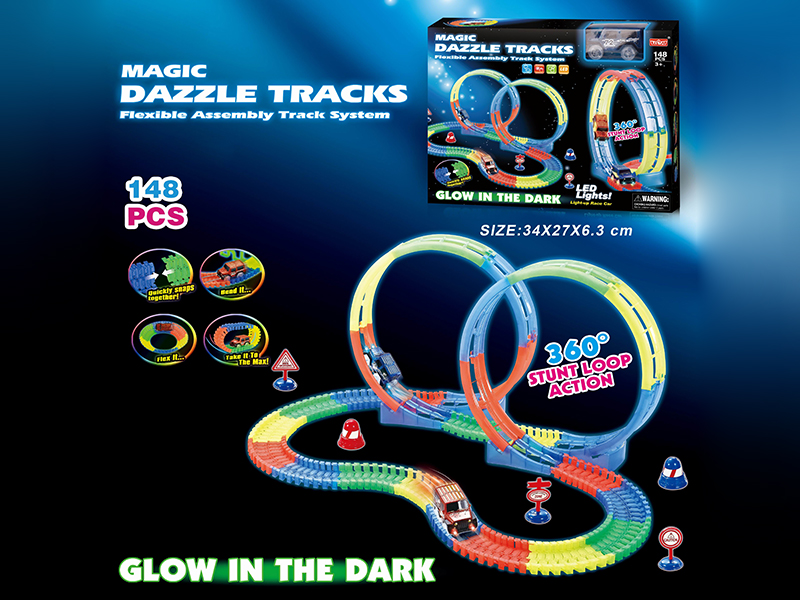 Electric Car(With Lights) Glow In The Dark Track Set 148PCS(Not Included Batteries)