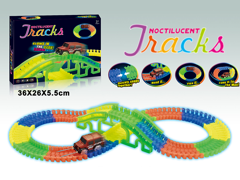 Electric Car(With Lights) Glow In The Dark Track Set 129PCS(Not Included Batteries)