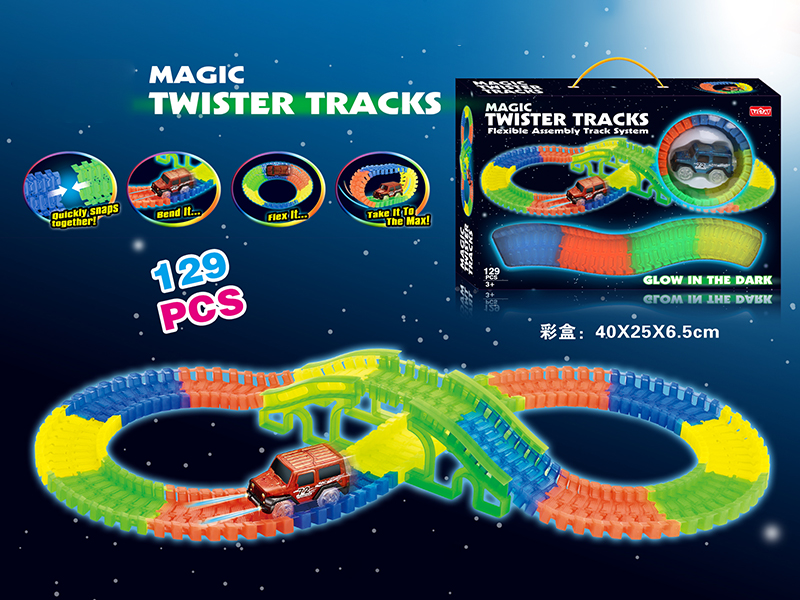 Electric Car(With Lights) Glow In The Dark Track Set 129PCS(Not Included Batteries)