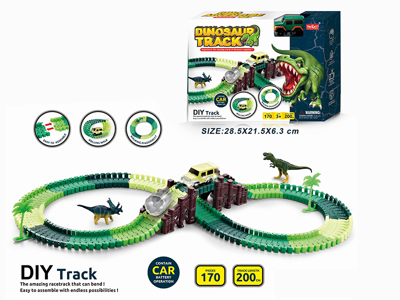 Electric Car(With Lights) Dinosaur Track Set 170PCS(Not Included Batteries)