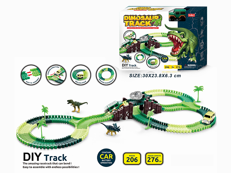 Electric Car(With Lights) Dinosaur Track Set 206PCS(Not Included Batteries)