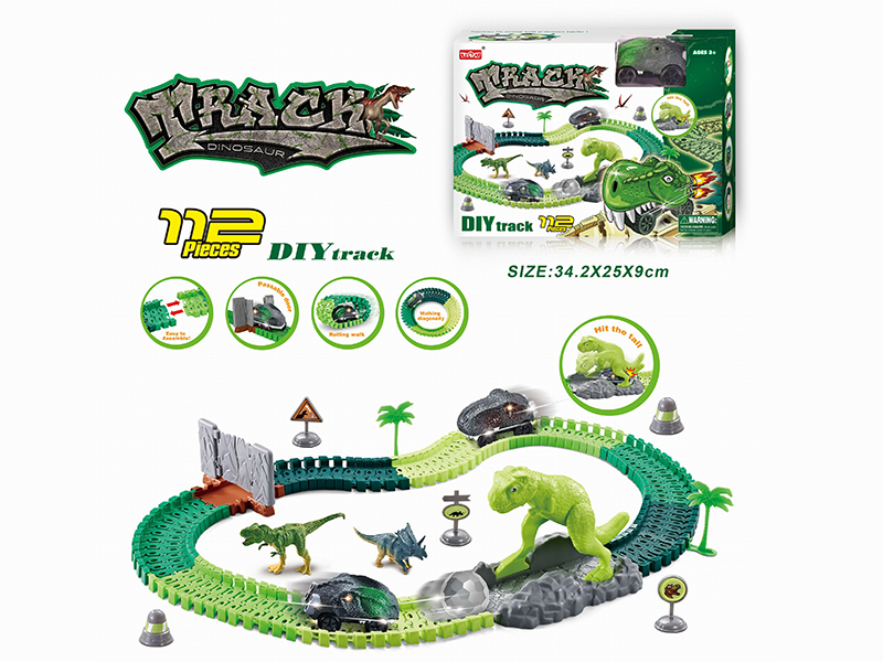 Electric Light Monster Car Dinosaur Rail Car Set 112PCS(Not Included Batteries)