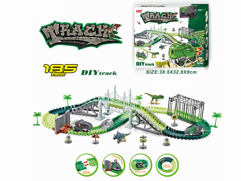 Electric Light Monster Car Dinosaur Rail Car Set 185PCS(Not Included Batteries)