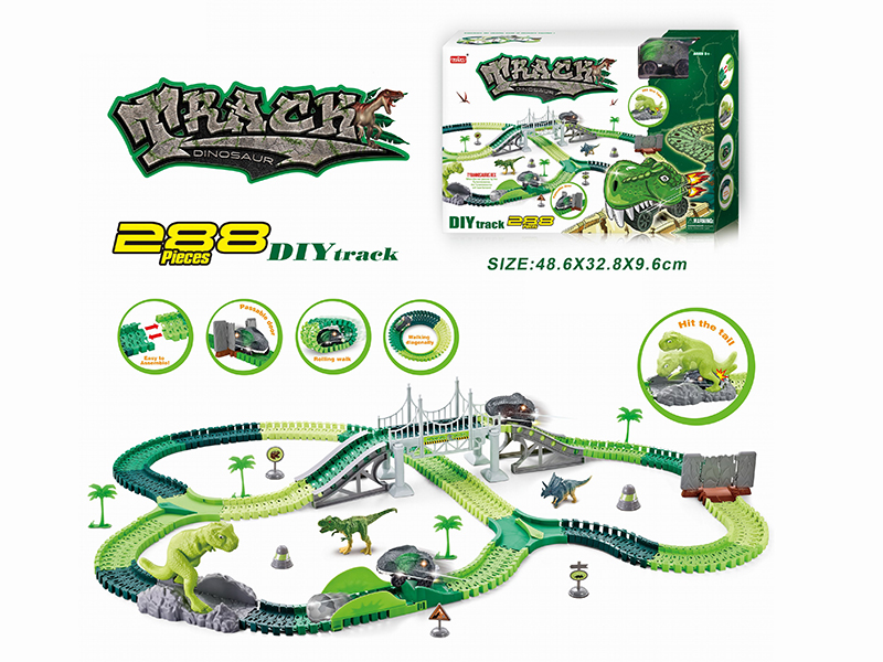 Electric Light Monster Car Dinosaur Rail Car Set 288PCS(Not Included Batteries)