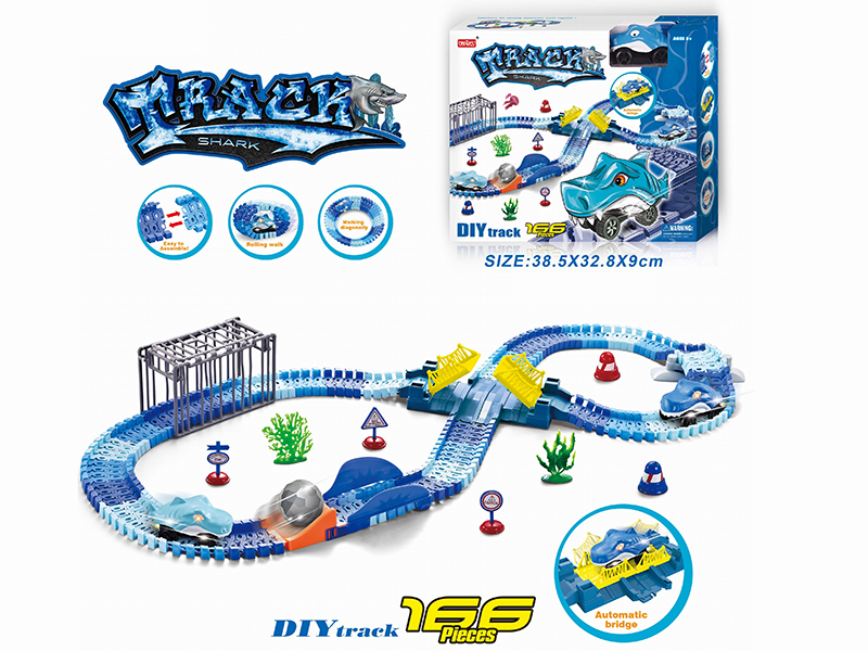 Electric Light Monster Car Shark Rail Car Set 166PCS(Not Included Batteries)