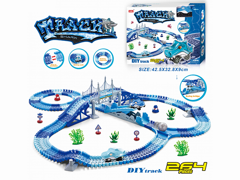 Electric Light Monster Car Shark Rail Car Set 264PCS(Not Included Batteries)