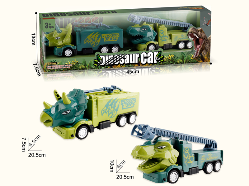 Friction Dinosaur Fire Truck 2PCS