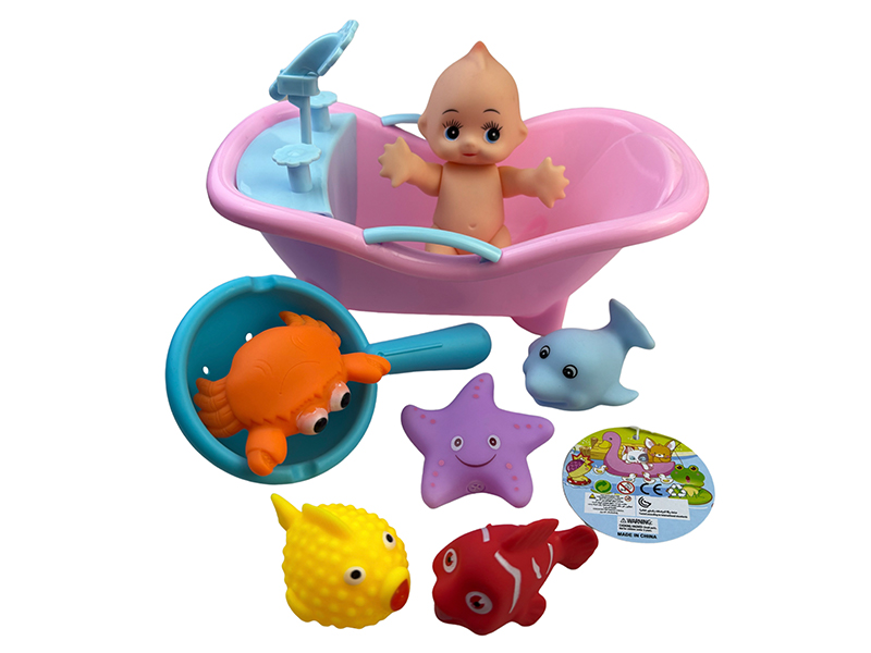 5PCS Vinyl Animal+Three Haired Doll+Scoop Net