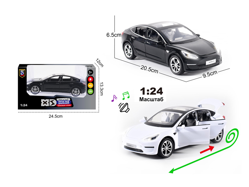 1:24 Alloy Tesla Model 3 With Light And Sound