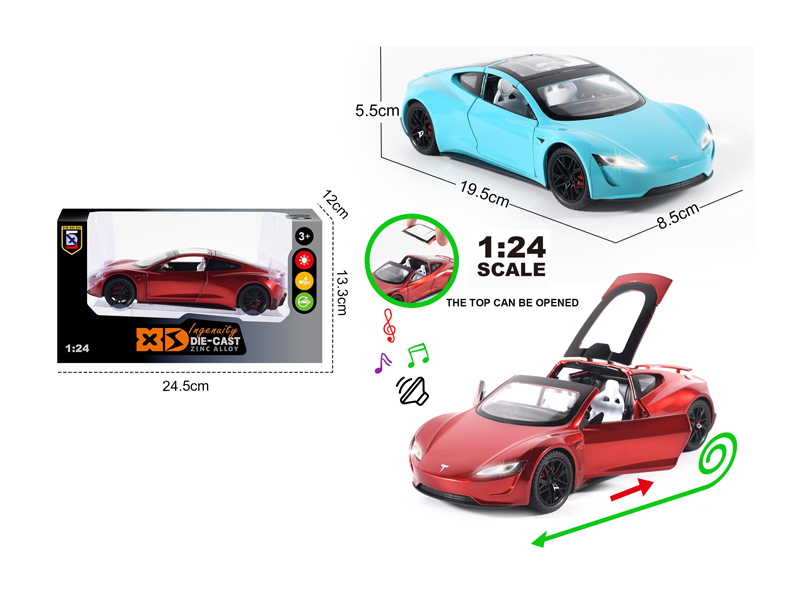 1:24 Alloy Convertible Tesla Roadster (Space Sports Car) With Light And Sound