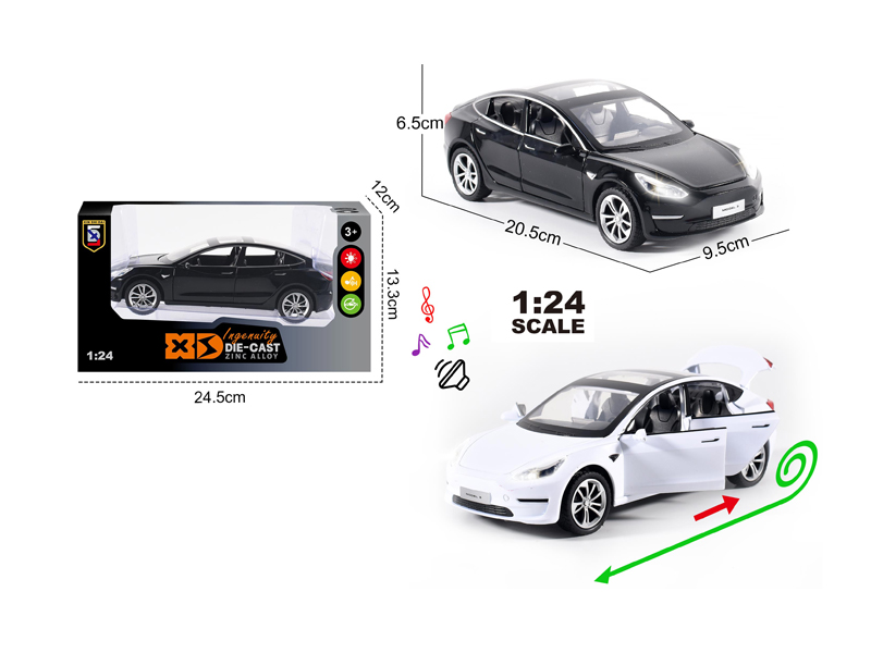 1:24 Alloy Tesla Model 3 With Light And Sound