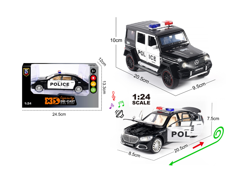 1:24 Alloy Mercedes Maybach S680/Mercedes Benz G63 Police Car With Light And Sound