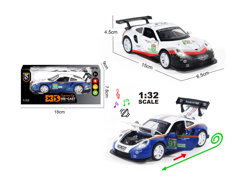 1:32 Alloy Porsche 911Rsr Racing Car With Light And Sound